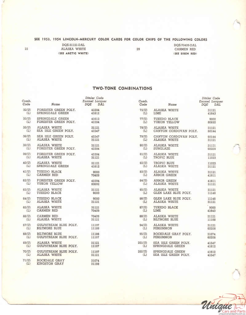 1955 Mercury Paint Charts PPG 2